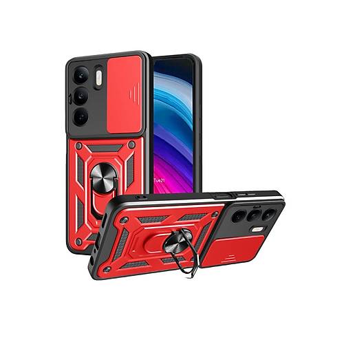 Realme C75 4G K�l�f Pars Lens Y�z�kl� Silikon - K�rm�z�