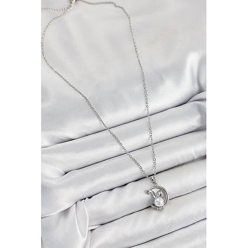 316L �elik �nci Detayl� Hilal Tav�an Model G�m�� Renk Kad�n Kolye