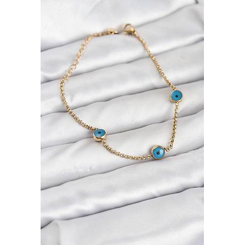 316L �elik Gold Renkli Nazar Boncuk Model Kad�n Bileklik