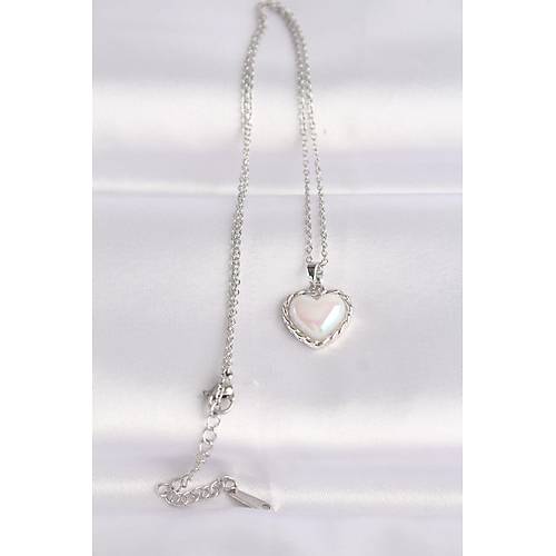 316L �elik Zincir G�m�� Renk Beyaz Ta�l� Bombeli Kalp Kolye