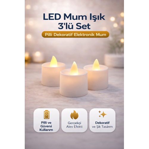 LED Mum I��k 3�l� Set Pilli Dekoratif Elektronik Mum Flicker Alev Efektli 1 Paket
