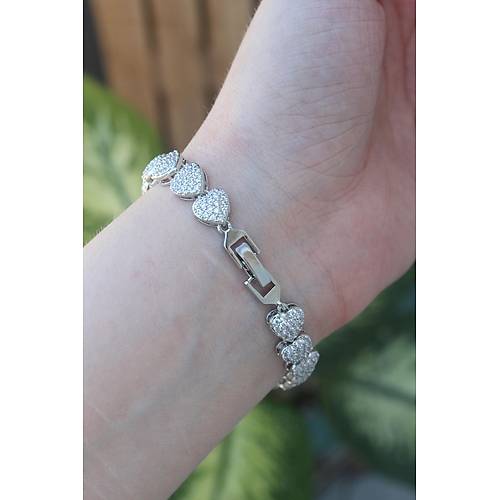 Vip Seri Pirin� Zirkon Ta�l� G�m�� Renk Kalp Model Bileklik