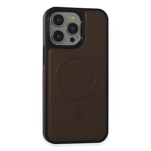 iPhone 15 Pro Max K�l�f Ozzi Magsafe Deri Kapak - Natural Grey