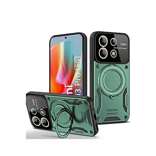 Redmi Note 13 Pro 4G K�l�f Joy Lens Standl� Kapak - Koyu Ye�il