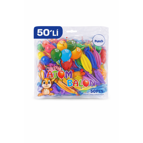 Renkli Atom Balon Punch Balon Lastik �pli Parti Balonu 50 ADET