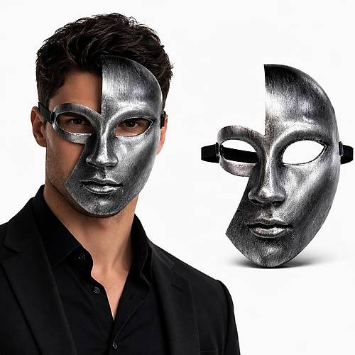 Antik Efektli G�m�� Yar�m Y�z Plastik Parti Maskesi