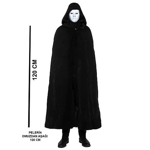 Siyah Kap��onlu 120 cm Pelerin ve Beyaz Boyanabilir Tam Y�z Maske