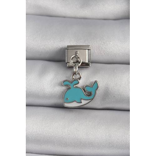 316L �elik G�m�� Renk Sallant� Mavi Balina Model Nomination Charm