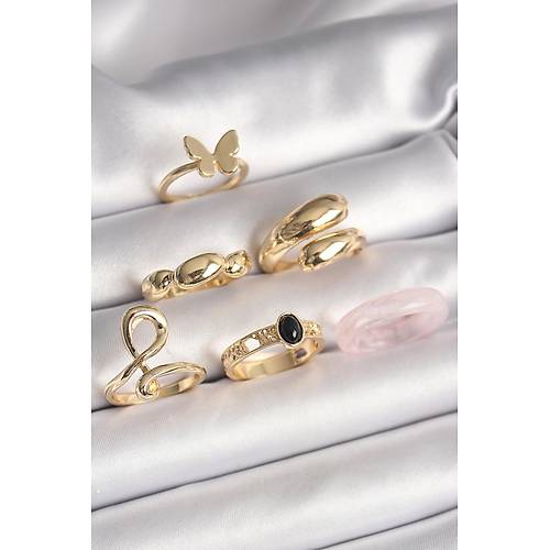 Pirin� Gold Renk Kelebek Fig�r Sarmal Model 6'L� Kad�n Y�z�k Seti