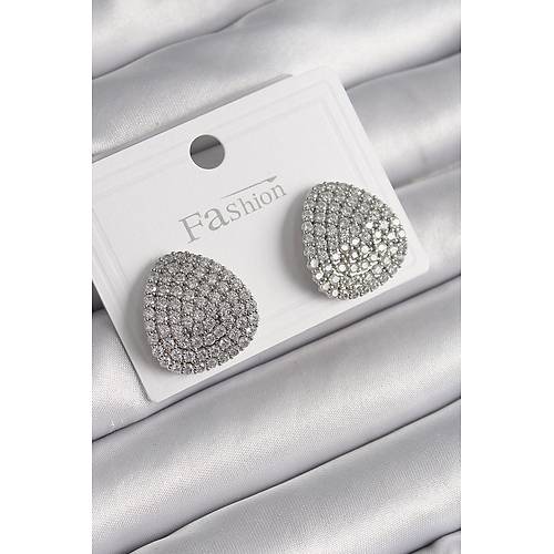 Pirin� G�m�� Renk Zirkon Ta�l� Plaka Model Kad�n K�pe