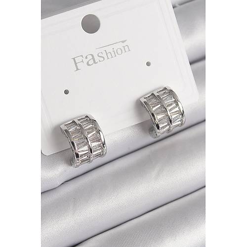 Pirin� G�m�� Renk �ift S�ra Zirkon Ta�l� Kad�n K�pe