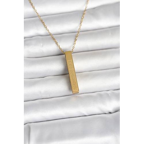 316L �elik Gold Renk Ayetel K�rsi Yaz�l� Bar �ubuk Kolye