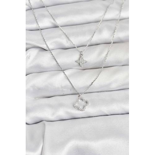 Pirin� G�m�� Renk Yonca Model 2'li Kad�n Kolye