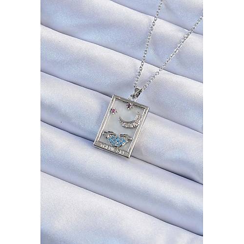 316L �elik Zincir G�m�� Renk Zirkon Ta�l� Ay Fig�rl� Tarot Kolye