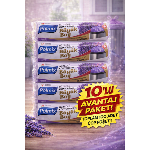 Polmix Lavanta Kokulu B�zg�l� ��p Torbas� B�y�k Boy 65x70 cm 10'lu 10 Paket Dayan�kl� S�zd�rmaz ��p Po�eti