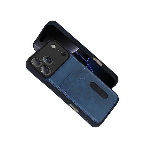iPhone 17 Pro Sara Kartvizitli Deri K�l�f - Lacivert