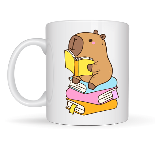 Kitap Okuyan Kapibara Tasar�ml� Porselen Kupa MODEL 100 � Kahve & �ay Keyfi ��in S�cac�k ve Sevimli Tasar�m CAPYBARA