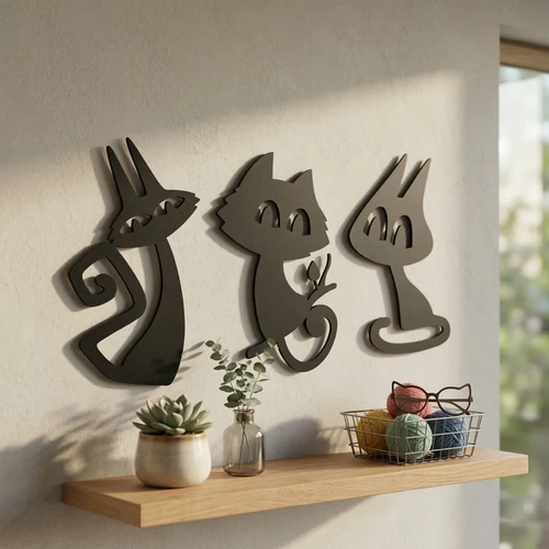 3�l� Dekoratif Kedi Duvar Tablosu MDF Lazer Kesim Modern Duvar S�s� Minimal Kedi Fig�rl� Dekor