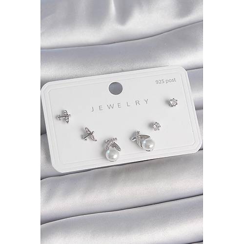 Pirin� G�m�� Renk Zirkon Ta�l� Kelebek Model �nci Detay 925 Ayar G�m�� �ivi Kad�n K�pe Seti