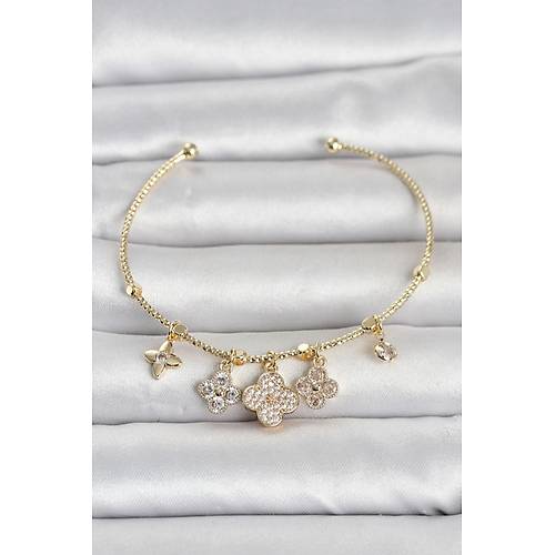 Gold Renk Pirin� Yonca Detayl� Charml� Kad�n Bileklik