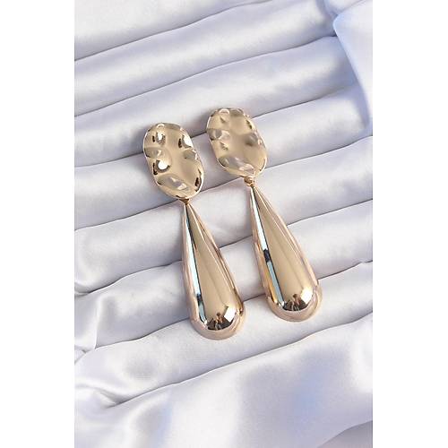 Pirin� Gold Renk Uzun Bombeli Ezme Plaka K�pe