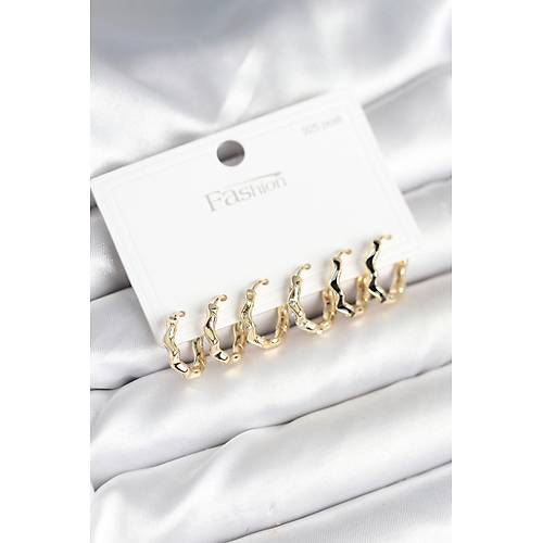 Gold Renk Pirin� Zikzak Model 925 Ayar G�m�� �ivili Kad�n K�pe Seti