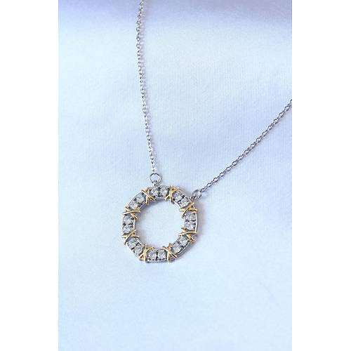 316L �elik G�m�� Renk Zirkon Ta�l� Gold Detay Xoxo Kad�n Kolye