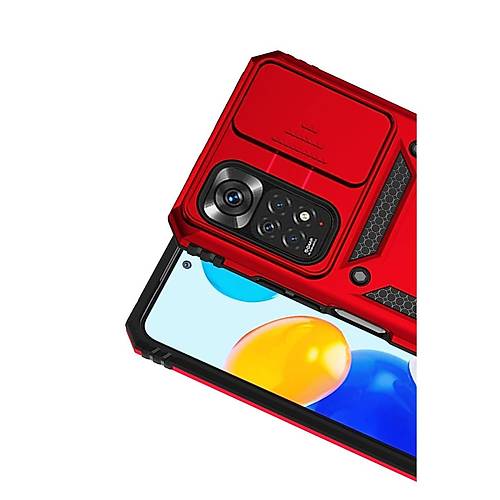 Redmi Note 11 Pro K�l�f Pars Lens Y�z�kl� Silikon - K�rm�z�