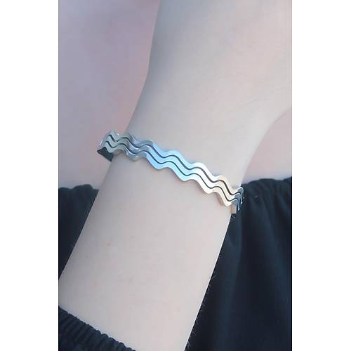 316L Kararmaz �elik G�m�� Renk Dalga Model Kelep�e Kad�n Bileklik