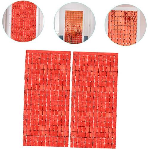 Ekstra Metalize K�rm�z� Renk Disko Dikd�rtgen Kesim Kap� Perdesi Dekorasyon 1x2 Metre