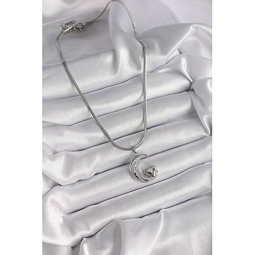 316L �elik G�m�� Renk �talyan Zincir Zirkon Ta�l� Halil Fig�r Kalp Detay Kad�n Kolye