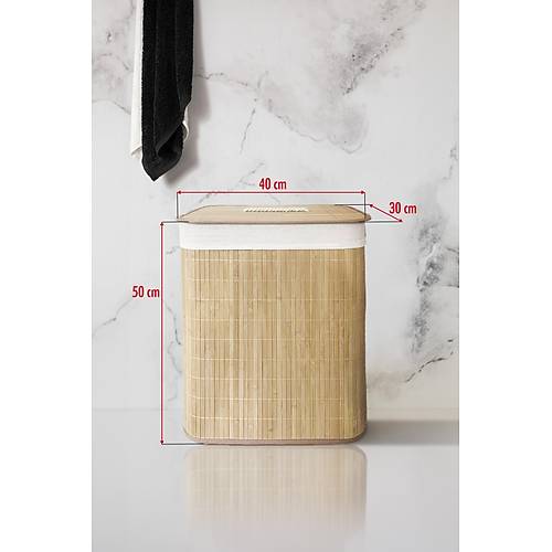 Katlan�r Do�al Bambu Dikd�rtgen �ama��r Kirli Sepeti (30*40*50 Cm)