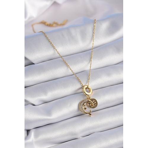316L �elik Gold Renk Zirkon Ta�l� Ay Y�ld�z  Model Charm Model Kad�n Kolye