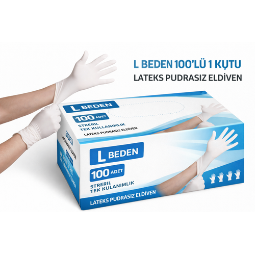 Lateks Pudras�z Eldiven L Beden 100'l� 1 Kutu � Tek Kullan�ml�k Elastik Muayene Eldiveni