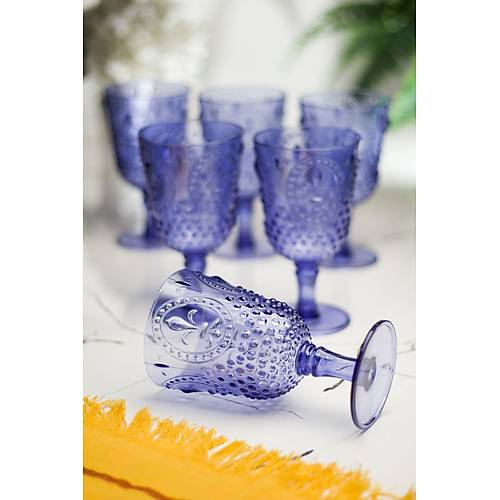 Akrilik Mavi 6'l� Kadeh & Su Me�rubat Kahve Yan� Barda�� 450 ml ( Cam De�ildir )