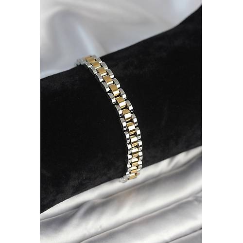 316L �elik Gold ve G�m�� Renk 7 mm Kal�nl�k Erkek Bileklik