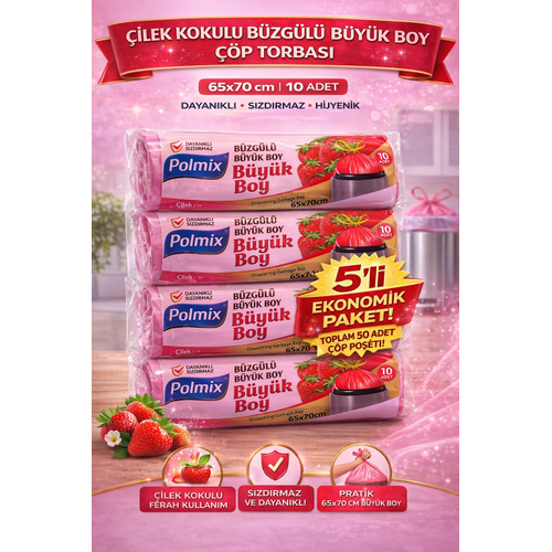 Polmix �ilek Kokulu B�zg�l� B�y�k Boy ��p Torbas� 65x70 cm 10'lu 5 Paket Dayan�kl� S�zd�rmaz ��p Po�eti