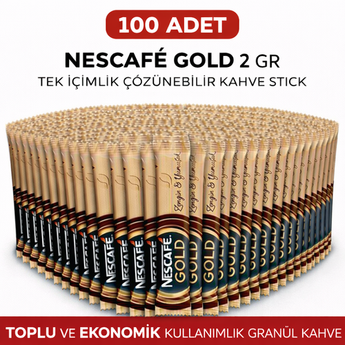 Kahve Gold 2 Gr 100 Adet Tek ��imlik Stick ��z�nebilir Gran�l Kahve Ekonomik Toplu Paket