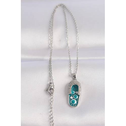 316L �elik Zincir Zirkon Ta�l� G�m�� Renk Nazarl� Terlik Tasar�ml� Kolye