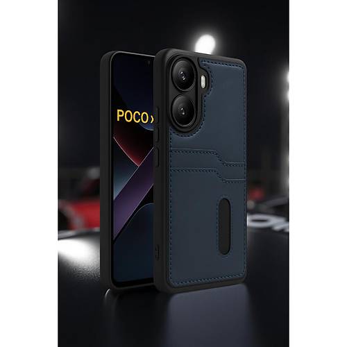Poco X7 Pro K�l�f Sara Kartvizitli Deri K�l�f - Lacivert