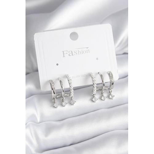 Pirin� G�m�� Renk Zirkon Ta� Detay �ncili Kad�n K�pe