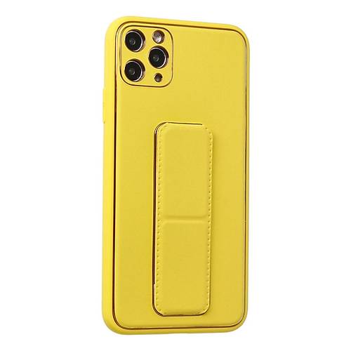 iPhone 11 Pro Max K�l�f Coco Deri Standl� Kapak - Sar�