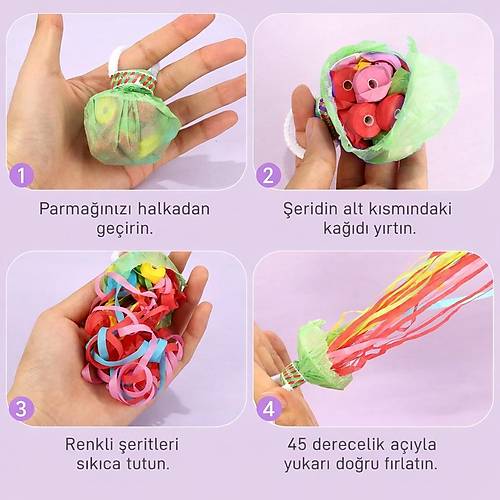 30 �eritli Renkli Elle At�lan Konfeti � 5 Metre Uzayan �erit Konfeti 1 Adet