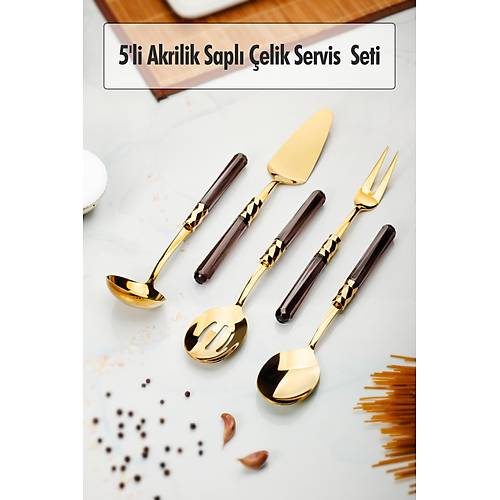 5 Par�a Gold Servis Seti & Servis Sunum Seti F�me ( Kep�e / Kevgir / S�patula / �atal / Ka��k )