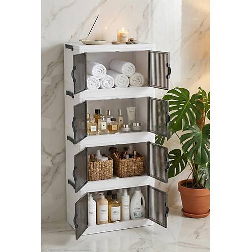 Beyaz D�rt Katl� Portatif Dolap & �ok Ama�l� Mutfak Ve Kiler D�zenleyici 29x48x112 cm