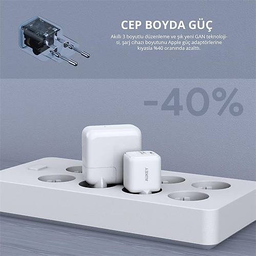 AUKEY PA-B1L-WH 30W OMN�A II M�N� GAN TYPE-C PD �ARJ ADAPT�R�
