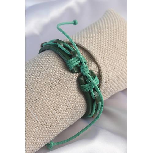 Ye�il Renk Deri �pli Erkek Bileklik