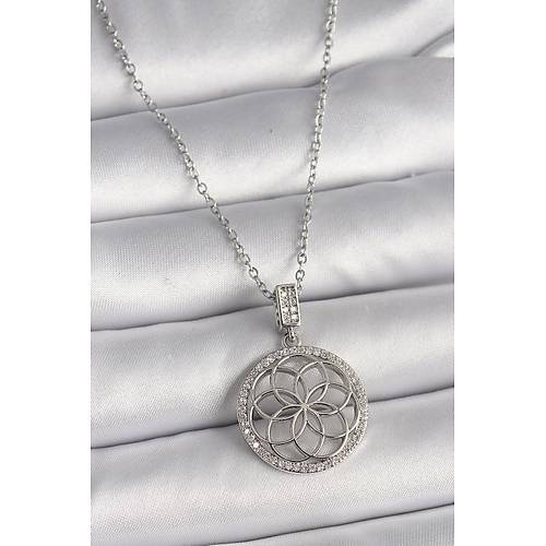 316L �elik G�m�� Renk Zincir Zirkon Ta�l� Lotus Model Kad�n Kolye