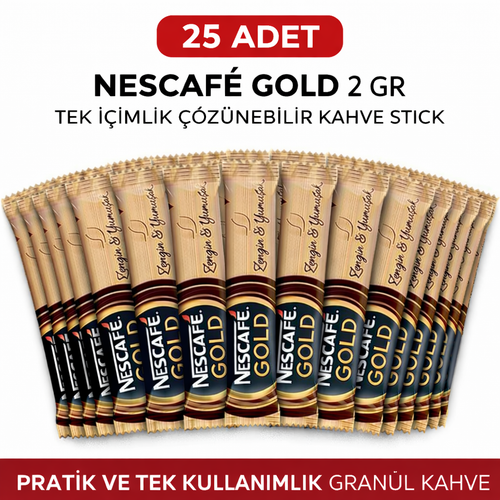 Kahve Gold 2 Gr 25 Adet Tek ��imlik Stick ��z�nebilir Gran�l Kahve Paket