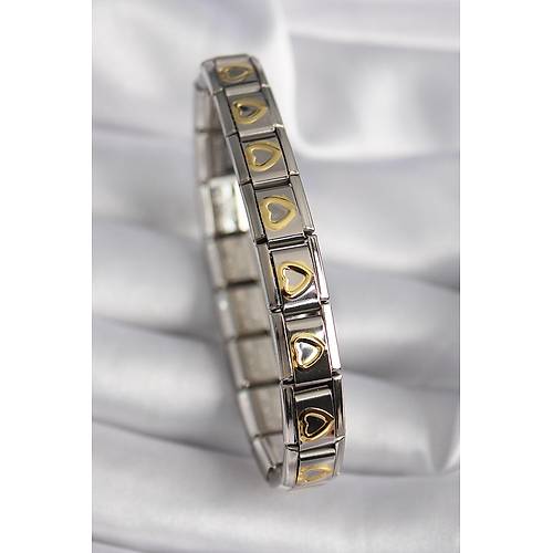 316L �elik G�m�� Renk Gold Kalp ��leme Nomination Model Kad�n Bileklik
